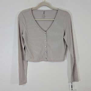 *NWT* Calvin Klein Performance Taupe Cropped Long Sleeve Top Stretch Comfort, M